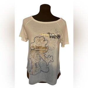 NWT DISNEY CRUISE LINE WISH White & Blue Ombré Gold Metallic Minnie Tee T Shirt